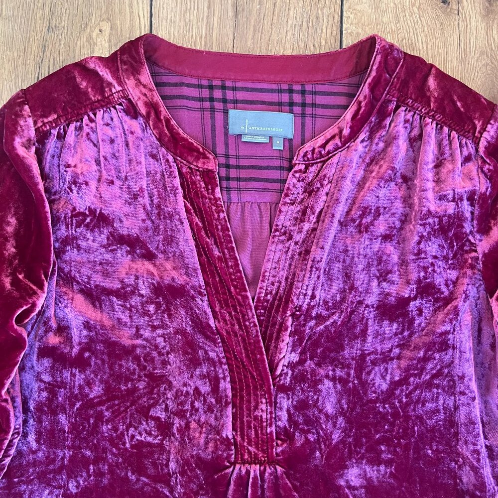 Anthropologie Crushed Cranberry-Red Velvet Tunic Dress Size M